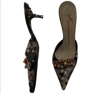 Guissepe Zanotti Embellished Kitten Mule Heels